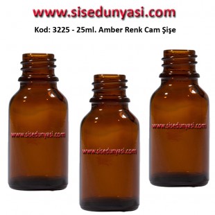 25ml Amber/Kahverengi Cam Şişe Kod:3225 