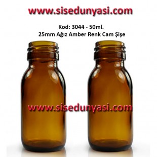 50ml Amber/Kahverengi 25m Ağız Cam Şişe Kod 3044 