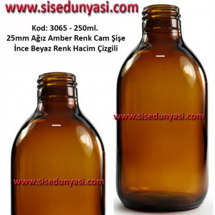 250ml Amber/Kahverengi 25mm Ağız Cam Şişe Kod 3065 250ml Amber/Kahverengi 25mm Ağız Cam Şişe Kod 3065