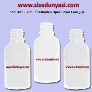 30ml. Porselen Görünümlü Beyaz Cam Şişe Kod 401 