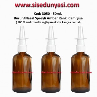 50ml. Burun Spreyli Amber Renk Cam Şişe Kod: 3050 