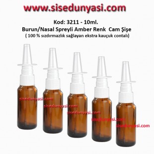 10ml. Burun Spreyli Amber Renk Cam Şişe Kod:3211 