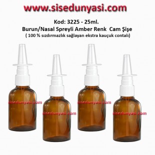 25ml. Burun Spreyli Amber Renk Cam Şişe Kod:3225 