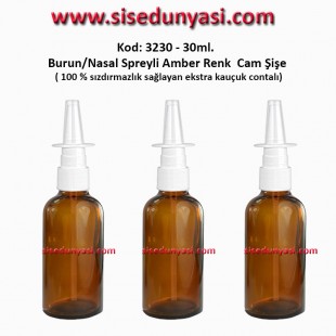 30ml. Burun Spreyli Amber Renk Cam Şişe Kod: 3230