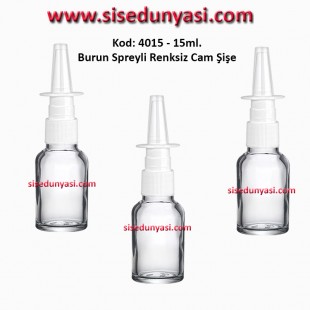 15ml. Burun Spreyli Renksiz Cam Şişe Kod 4015