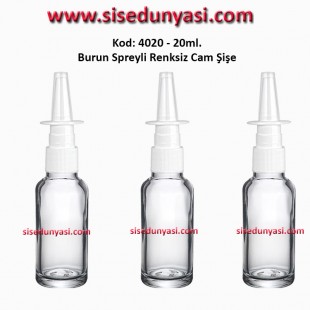 20ml. Burun Spreyli Renksiz Cam Şişe Kod 4020 