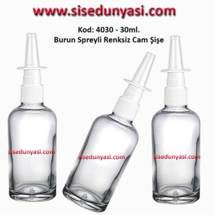 30ml. Burun Spreyli Renksiz Cam Şişe Kod: 4030 