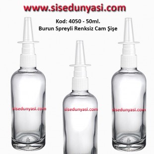 50ml. Burun Spreyli Renksiz Cam Şişe Kod: 4050