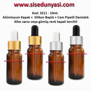 Cam Pipetli Damlalıklı Amber Renk Cam Şişe 10ml Kod: 3211