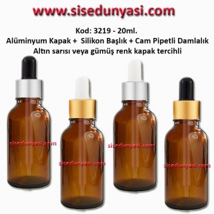 Cam Pipetli Damlalıklı Amber Renk Cam Şişe 20ml Kod: 3219