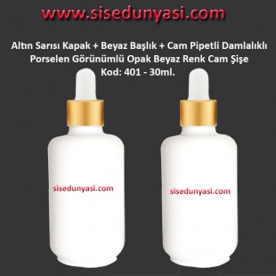 Porselen Görünümlü Beyaz Cam Pipetli Damlalıklı Şişe 30ml Kod: 401 