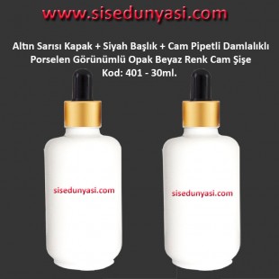 Porselen Görünümlü Beyaz Cam Pipetli Damlalıklı Şişe 30ml Kod: 401 