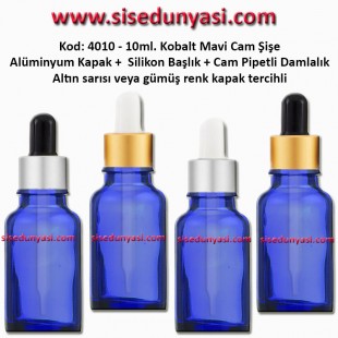 Kobalt Mavi Renk Cam Pipetli Damlalıklı Cam Şişe 10ml Kod: 4010