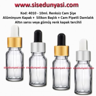 Cam Pipetli Damlalıklı Renksiz Cam Şişe 10ml Kod: 4010