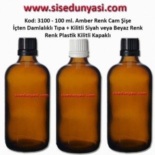 İçten Damlalıklı Tıpalı Amber Cam Şişe 100ml Kod: 3100