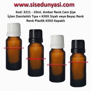 İçten Damlalıklı Tıpalı Amber Cam Şişe 10ml Kod: 3211