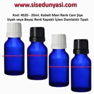 İçten Damlalıklı Tıpalı Mavi Cam Şişe 20ml Kod: 4020