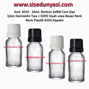 İçten Damlalıklı Tıpalı Renksiz Cam Şişe 10ml Kod: 4010