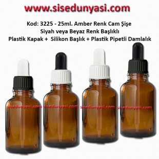 Plastik Pipetli Damlalıklı 25ml. Amber Cam Şişe Kod 3225 