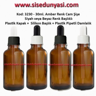 Plastik Pipetli Damlalıklı 30ml. Amber Cam Şişe Kod 3230 