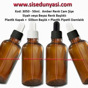 Plastik Pipetli Damlalıklı 50ml. Amber Cam Şişe Kod 3050 