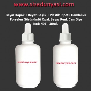 Porselen Görünümlü Beyaz Plastik Pipetli Damlalıklı Şişe 30ml Kod: 401