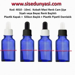 Kobalt Mavi Renk Plastik Pipetli Damlalıklı Cam Şişe 10ml Kod: 4010