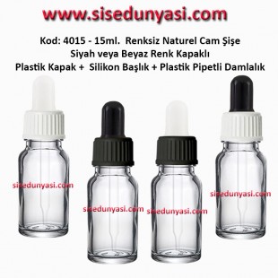 Plastik Pipetli Damlalıklı 15ml. Renksiz Cam Şişe Kod: 4015