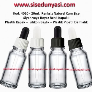 Plastik Pipetli Damlalıklı 20ml. Renksiz Cam Şişe Kod: 4020 