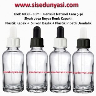 Plastik Pipetli Damlalıklı 30ml. Renksiz Cam Şişe Kod: 4030 