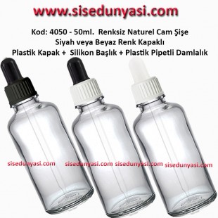 Plastik Pipetli Damlalıklı 50ml. Renksiz Cam Şişe Kod: 4050 