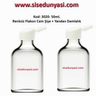 50ml. Yandan Damlalıklı Flakon Renksiz Cam Şişe Kod: 3020 