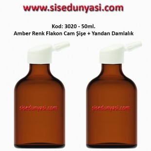 50ml. Yandan Damlalıklı Flakon Amber Cam Şişe Kod: 3020 