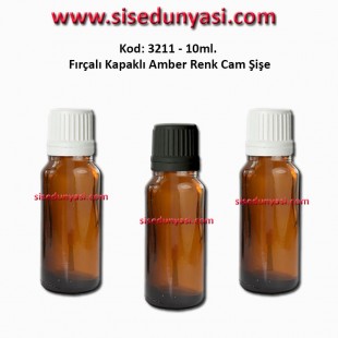 10ml. Amber Cam Şişe Fırçalı Kapaklı Kod 3211