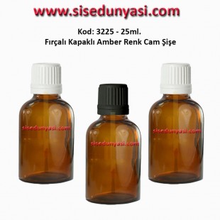 25ml. Amber Cam Şişe Fırçalı Kapaklı Kod 3225