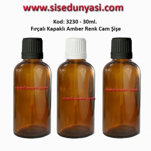 30ml. Amber Cam Şişe Fırçalı Kapaklı Kod 3230