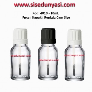 10ml. Renksiz Cam Şişe Fırçalı Kapaklı Kod 4010
