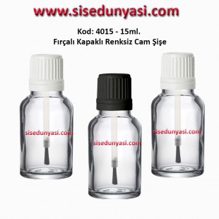 15ml. Renksiz Cam Şişe Fırçalı Kapaklı Kod 4015