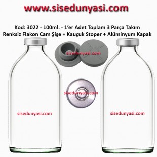 100ml. Flakon Cam Şişe + Stoper + Alüminyum Kapsül Kapak