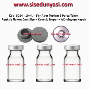 8/10ml. Flakon Cam Şişe + Stoper + Alüminyum Kapsül Kapak