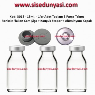 15ml. Flakon Cam Şişe + Stoper + Alüminyum Kapsül Kapak