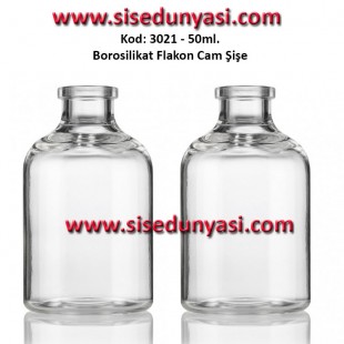 50ml. Borosilikat Flakon Cam Şişe Kod: 3021 