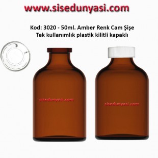 50ml. Kilitli Çakma Kapaklı Amber Flakon Şişe Kod: 3020 