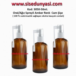 50ml. Ağız Spreyli Amber Renk Cam Şişe Kod: 3050 