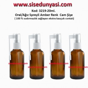 20ml. Ağız Spreyli Amber Renk Cam Şişe Kod: 3219 