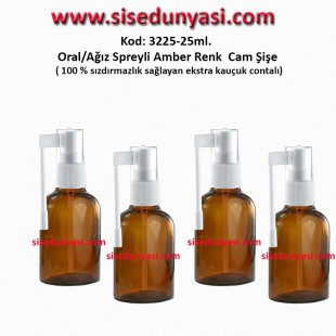 25ml. Ağız Spreyli Amber Renk Cam Şişe Kod: 3225 