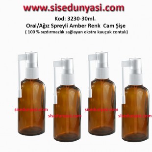 30ml. Ağız Spreyli Amber Renk Cam Şişe Kod: 3230 