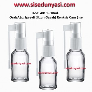 10ml. Ağız Spreyli Renksiz Cam Şişe Kod 4010 