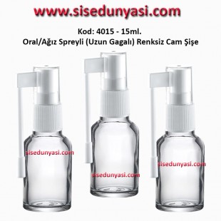 15ml. Ağız Spreyli Renksiz Cam Şişe Kod 4015