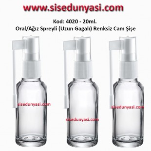 20ml. Ağız Spreyli Renksiz Cam Şişe Kod 4020 